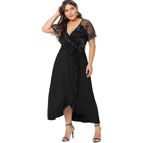 Plus Size Empire Midje Maxi Kjole Ruffle Split Semi Sheer Ensfargede Kjoler 4XL