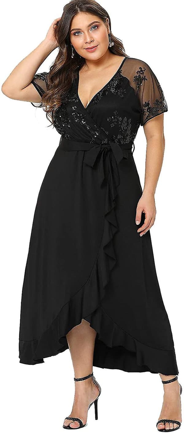Plus Size Empire Taille Maxi Kjole Ruffle Split Semi Sheer Ensfarvede Kjoler 4XL