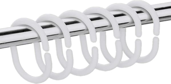12 st C-formade duschdraperiringar i plast, vita