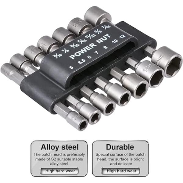 5mm-12mm Hexmutterdrivare Kraftfulla borrbits Metriska hylsadapter Solida hylsnyckelslangar för skruvar -14 st