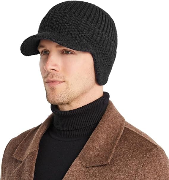 Vinter Visor Til Mænd Varm Øreklapper Hue Hat Strikket Fleece Baseball Cap