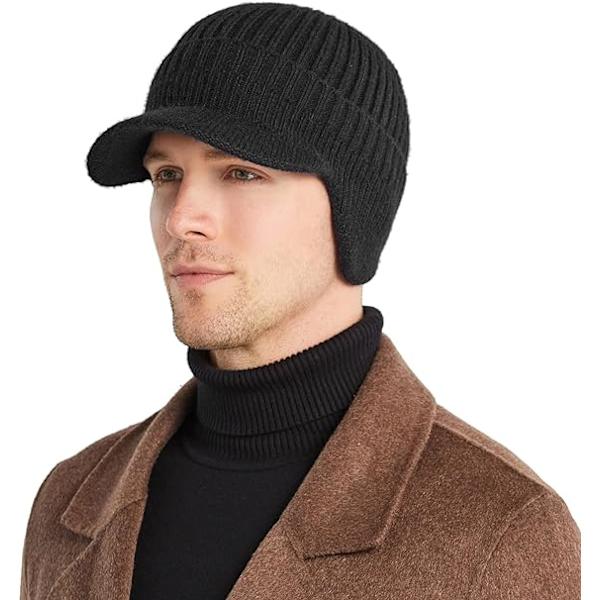 Vinterkeps för män, varm öronlappsmössa, stickad fleece-basebollkeps