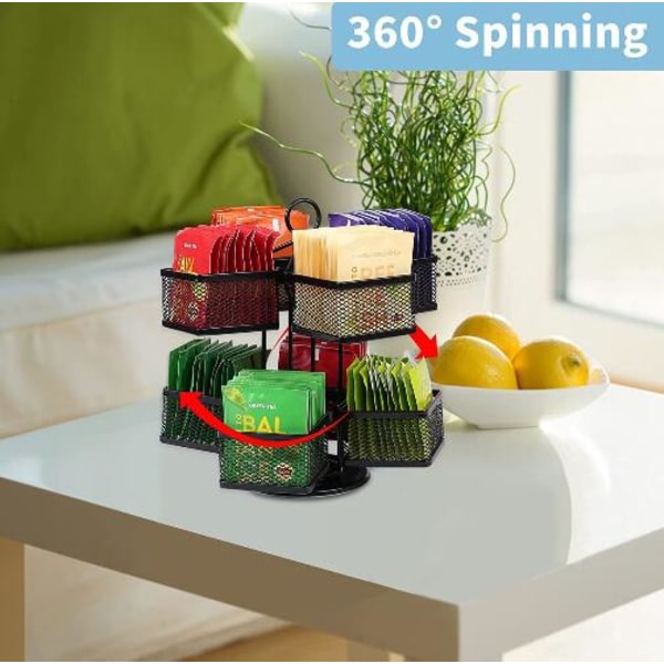 Teebeutel-Aufbewahrungsbox - 8 Fächer 96 Packungen - 360˚ Drehbar - Schwarz - Für Organizer