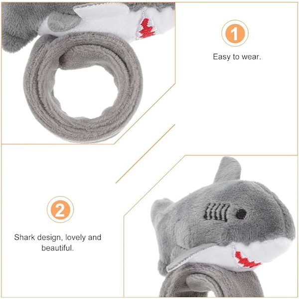 2 stk plysjring armbånd for barn baby plysjleke jungeldyr utstoppede hunder for barn dyr for barn hai klapp armbånd grå 23*6cm