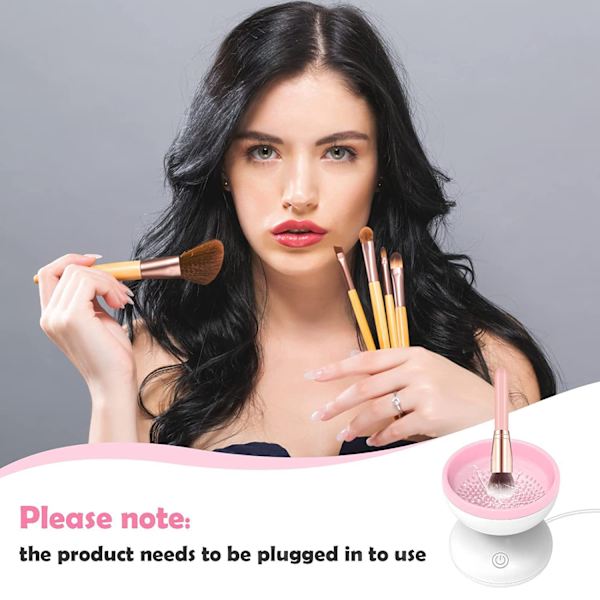 Sähköinen meikkisivellinpuhdistin, uusin malli, pesukone meikkisivellinpuhdistuskone, sopii kaikkiin kokoisiin siveltimiin, automaattinen linkouskone, meikkisivellin Beauty Blender -puhdistin (valkoinen + vaaleanpunainen)