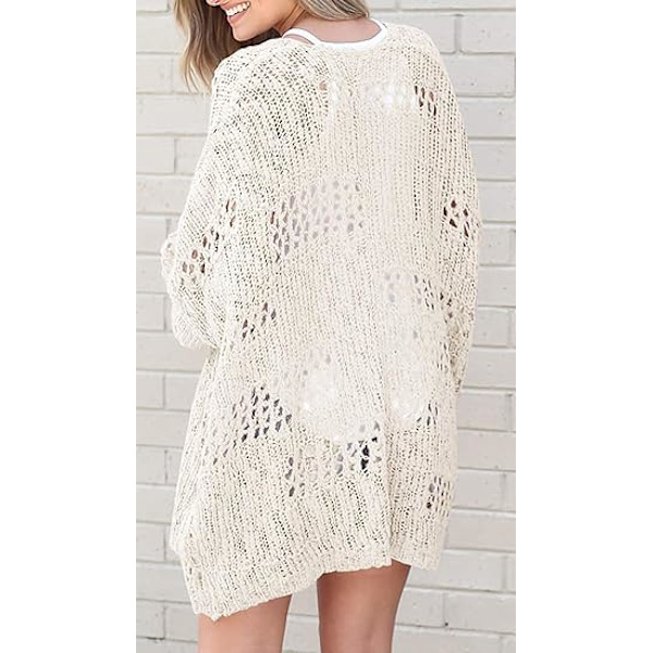 Hæklet Cardigan Kimono Boho Langærmet Letvægts Blød Oversized