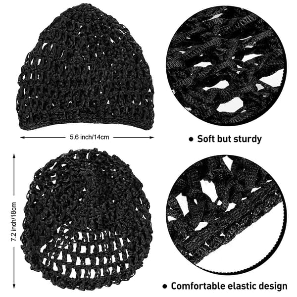 2 st Mesh Hårnät Rayon Stickad Snood Kvinnor Virkad Sovhatt (Svart)