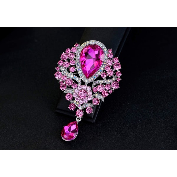 Bryllup Brud Stor Krystall Rhinestone Bukett Brosje Pin for Kvinner (rosa)