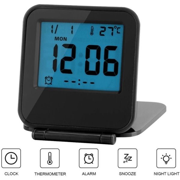 Bärbar hopfällbar bordsskiva Digital väckarklocka med kalendertemperat