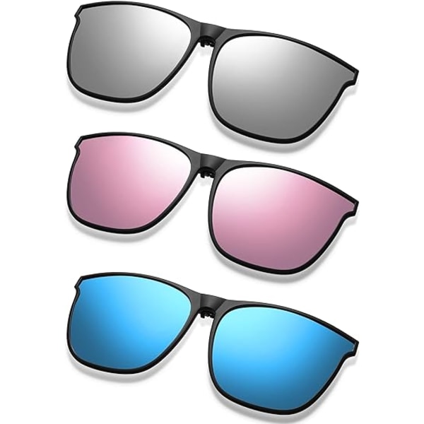 3 par oversize polariserade solglasögon med clip-on stora antireflexer TR9
