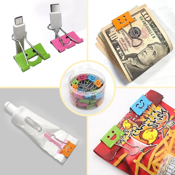 Smiley papir klips foldback klips 25mm, 48 stykker metall klips kjeve klips