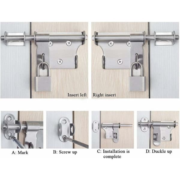 Skjutdörrlås Bolt Latch Tjockad Rostfritt Stål Massivt Hållbart med