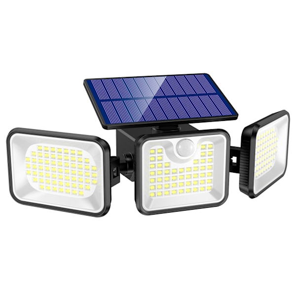 Utomhus solcellslampa rörelsesensor, 3 huvuden 180 LED utomhus solcellslampa IP65 vattentät utomhus solcellsbelysning 3 lägen strålkastare solcells LED trädgårdsprojektor