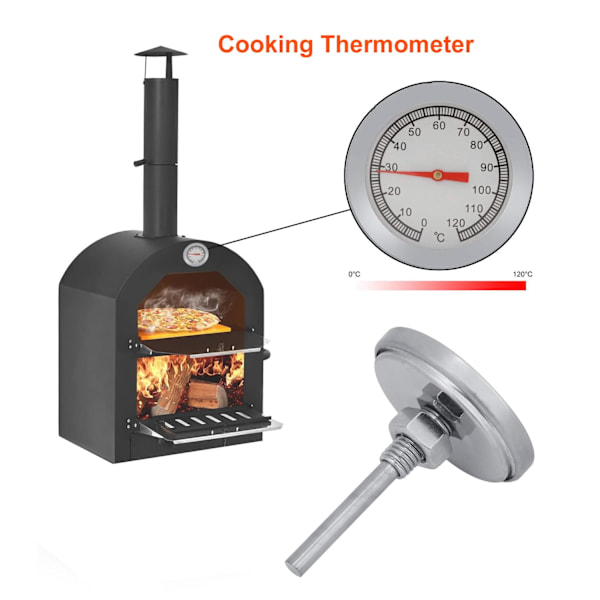 Termometer, 1 stk BBQ Pizza Grill Termometer Temperaturmåler 120℃ for Grillmatlaging