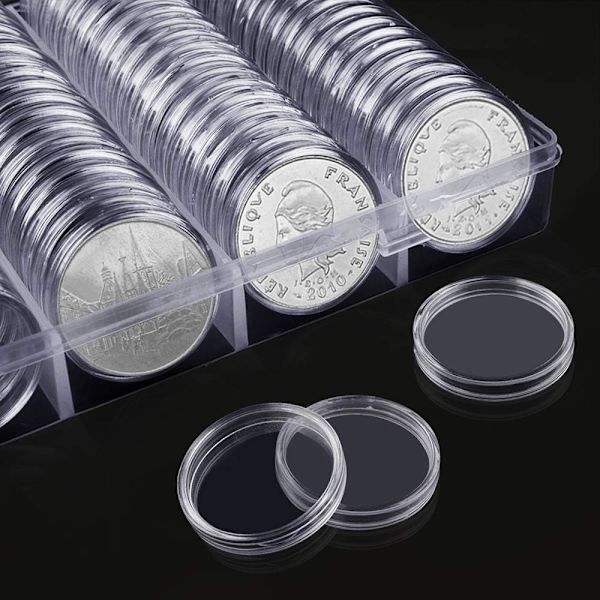 Myntkapsel, 100 stycken Myntkapslar för Förvaring/Samling av Mynt, Plastmyntkapsel med Transparent Cirkel / Myntkapslar med Ask (30mm)