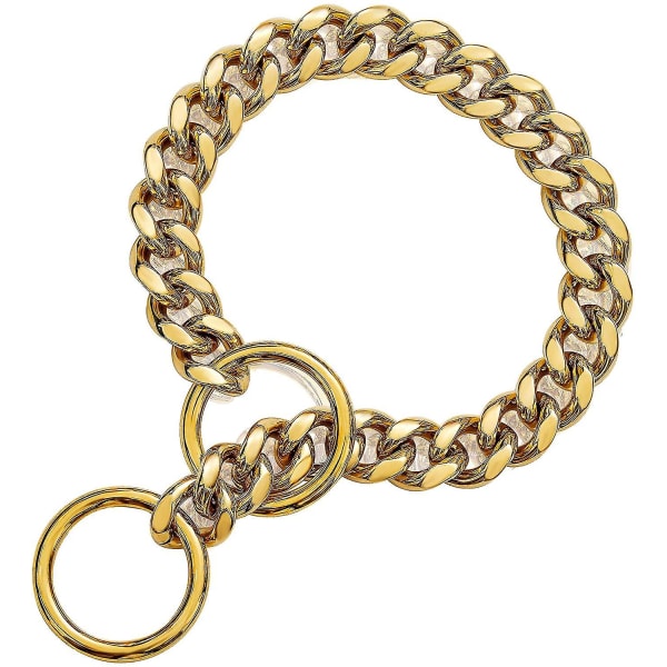 15 mm metall tuggsäker guldkedja hundhalsband - Lyxvalphalsband, 45 cm