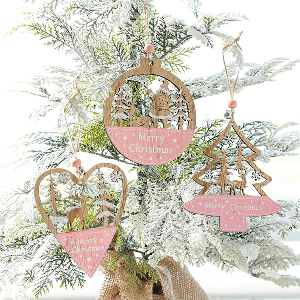Julepynt i tre, 4 mønstre, trepynt i tre, julepynt i tre med eske for DIY juledekorasjon