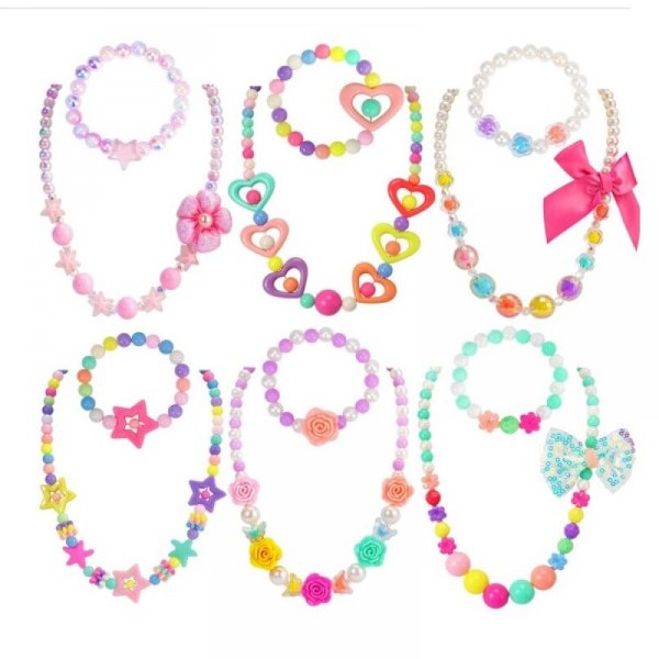 Flickor Halsband Och Armband, 6 Set Små Flickor Och Barn Pärlor Smycken Halsband