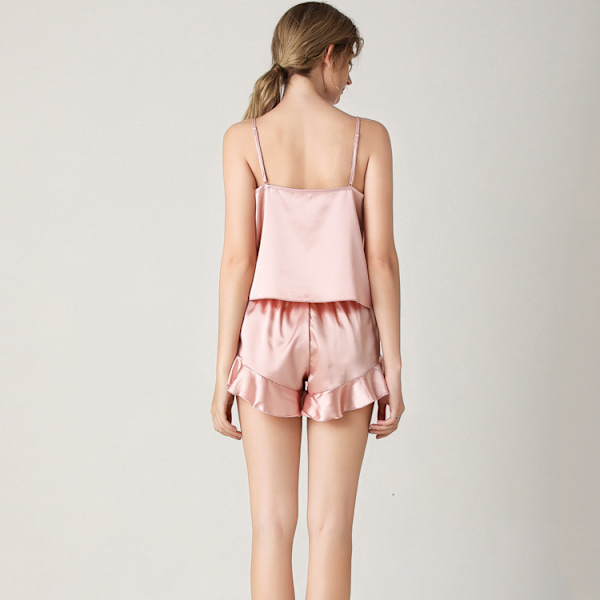 Dam sexig siden satin volang pyjamas set cami shorts set nattkläder Bla