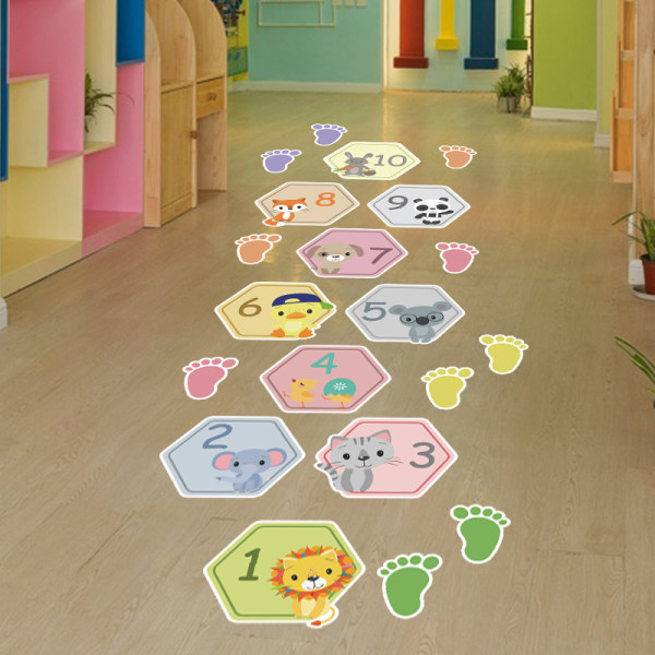 Funny Number Hopscotch Game Floor Stickers, Creative Cartoon Floor Decals f