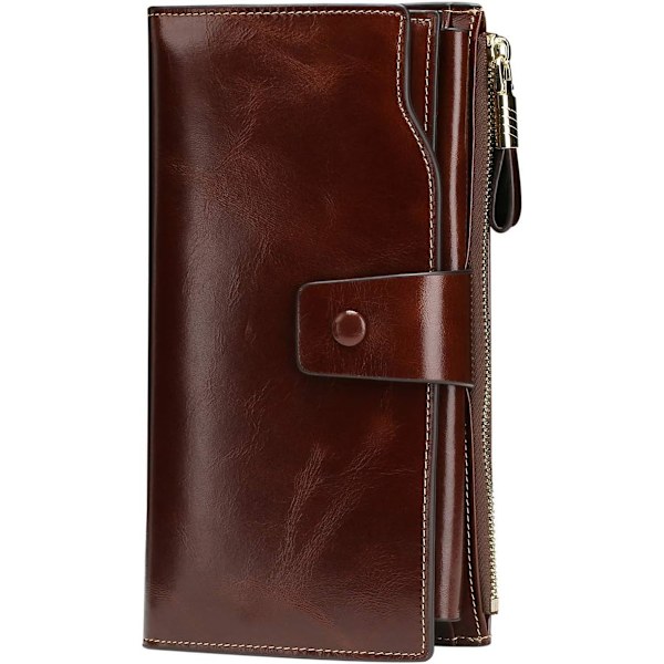 Dames RFID-blokkerende portemonnee met grote capaciteit, luxe wax echt lederen clutch portemonnee