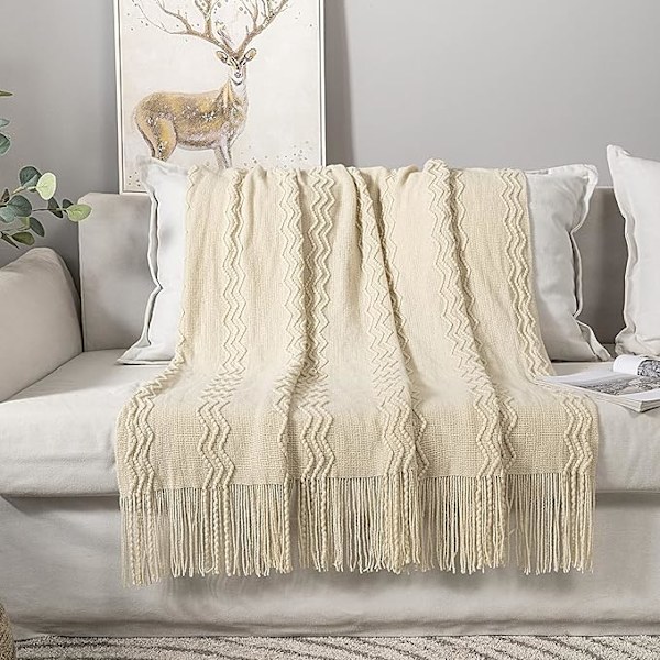 Strikket Boho-tæppe til sofa Tekstureret strikket terrakotta-rust tæppe
