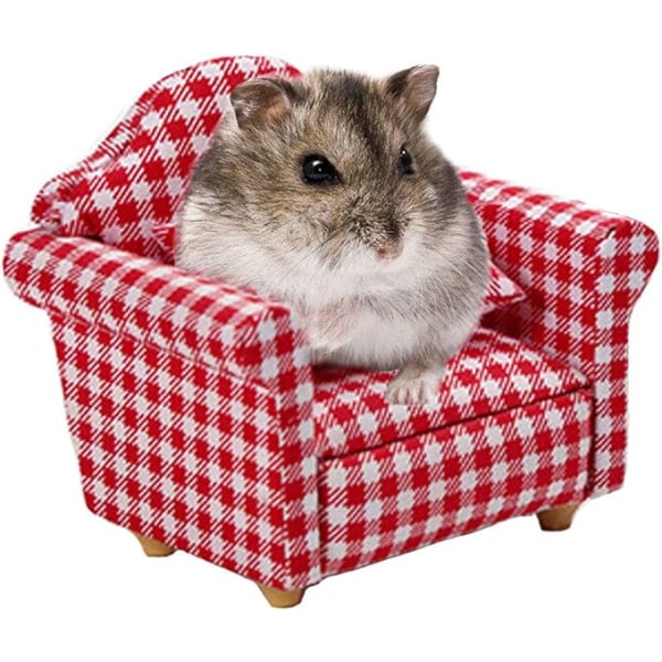 Hamster Mini Bomuld Sofastol, Lille Dyr Blå Rød Seng Hyggelig med Pude,