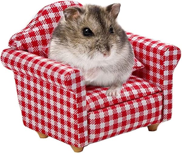 Hamster Mini Bomullssoffa Stol, Liten Djur Blå Röd Säng Mysig med Kudde,