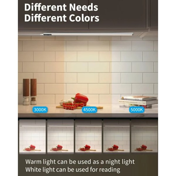 LED-keittiövalaisin kaapin alle sensorilla, 50 cm 2 in 1 USB ladattava ja 5V DC virtalähteellä toimiva langaton LED-kaappivalaisin, paristokäyttöinen