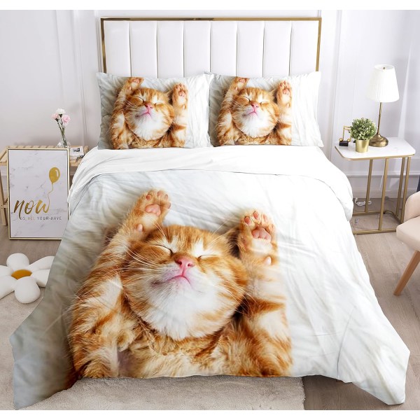 3D kissan kuviollinen cover 135 x 200 cm + 1 tyynyliina 50 x 75 cm