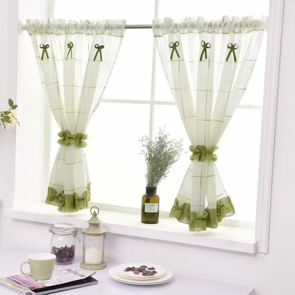 Linned gardin med slips, Bomuldsblanding, grøn, BxH 140x60cm（1 stk）