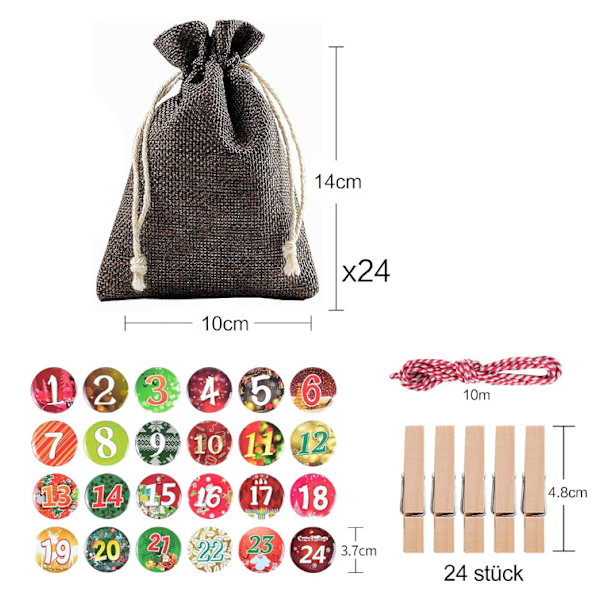 Adventskalender att fylla, 24 Adventskalendrar att fylla själv med tygpåsar, Julkalender att fylla stor, Adventskalender att fylla tyg för