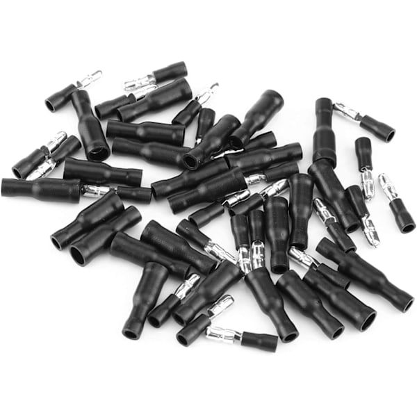 Bullet Terminal, 50pcs Female and Male Insulated Electrical Crimp Terminals Bullet Terminal Crimp Electrical Connector for 0.5-1.5mm²(Black)