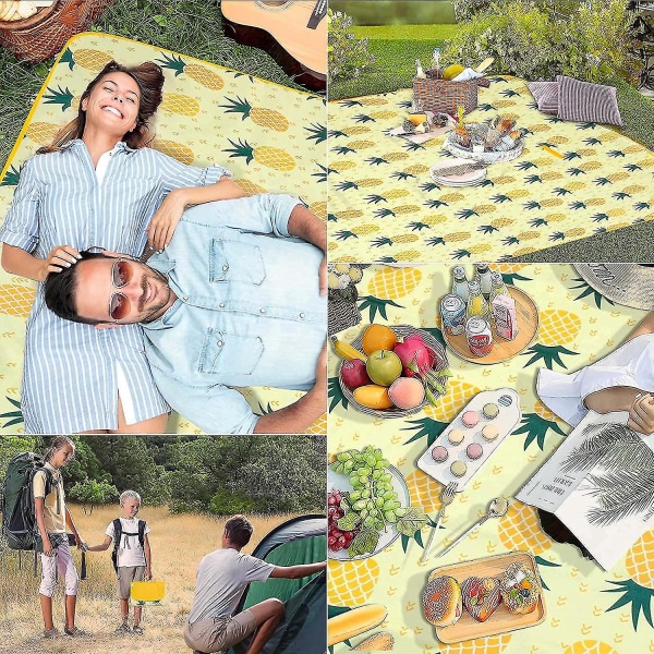 Foldbar piknikteppe - 150 x 200 cm vanntett strandmatte (ananas)