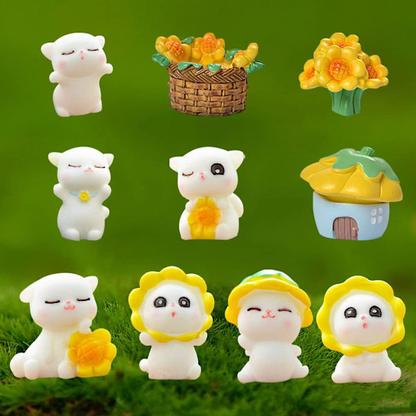 10 stk Katt Miniatyrfigur Mini Statue Harpiks Dyr Miniatyrfigur Dukkehus Dekor Mikro Landskap Dekorasjon for DIY Kake Hjem Landskap Hage