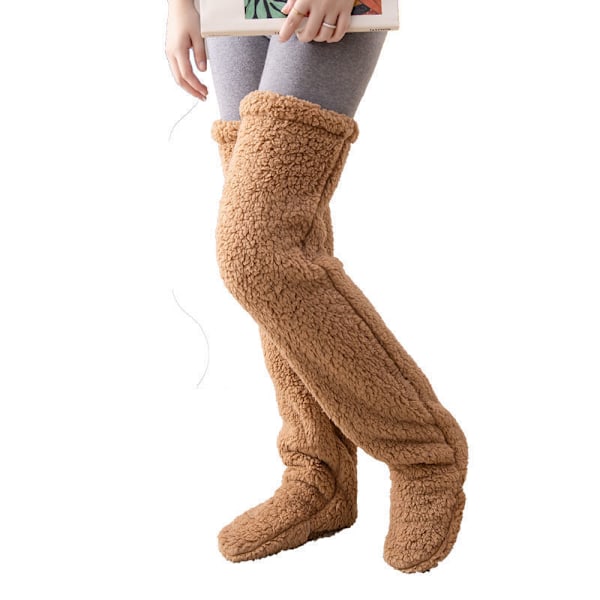 Dame Overknees Fuzzy Sokker Slippers Strømper Vinter Fluffy Lårhøye Bevarmere Plysj Sovesokker