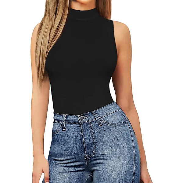 Kvinners Mock Turtle Neck Ermeløs Tank Tops Bodysuit XL