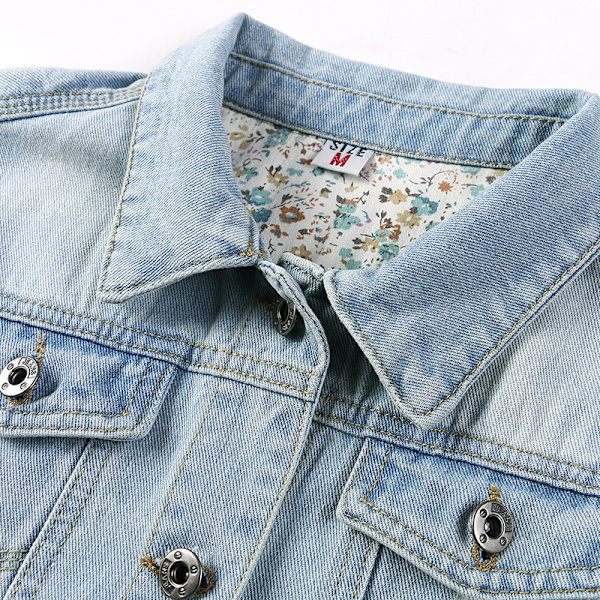 Kvinder Efterår 3/4 Ærme Retro Kort Denim Jakker Lyseblå Jeans Frakker, M