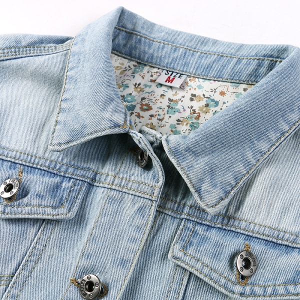 Kvinners høst 3/4 ermer Retro korte denimjakker lyseblå jeansjakker, M