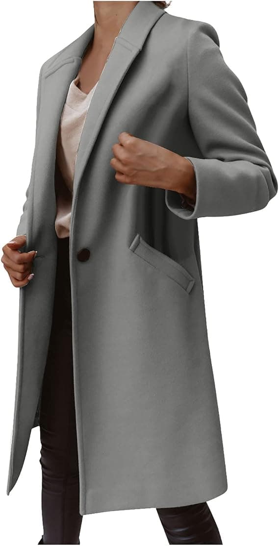Grå Trenchcoat för kvinnor Jacka Vinter Huva Oversize Elegant