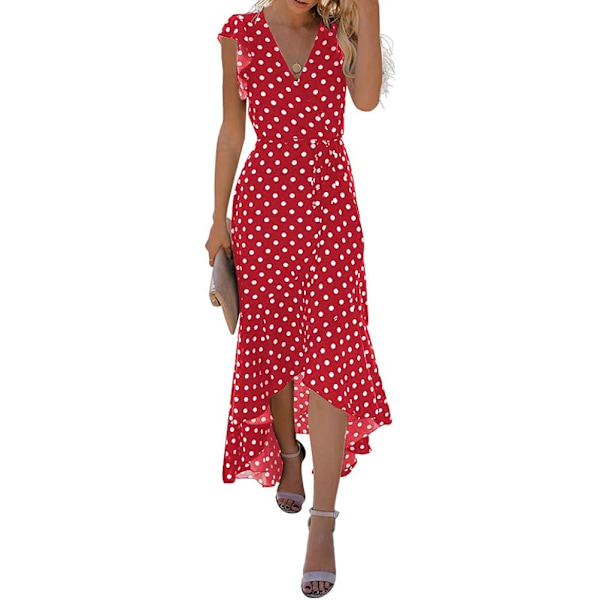 Kvinders sommerkjole med blomsterprint, krydsende V-hals og flouncy maxi-kjole, XL