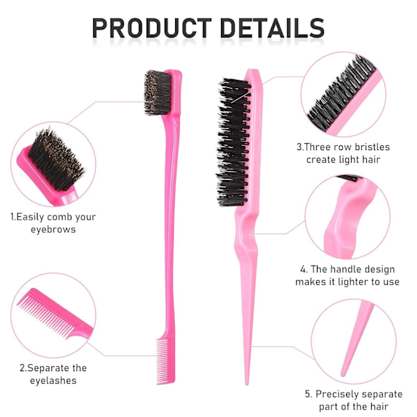 Teasing Brush, 3 Dele Tail Comb, Dobbeltkantet Kam, Kam Børstesæt, Slicker Brush, til Salon Hårpleje, Kvinder, Mænd, Børn