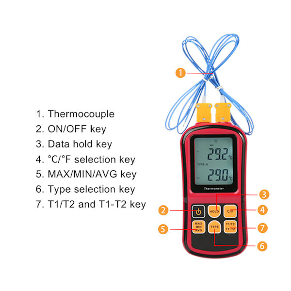 GM1312 Dubbelkanalig Digital Termometer med LCD-Skärm