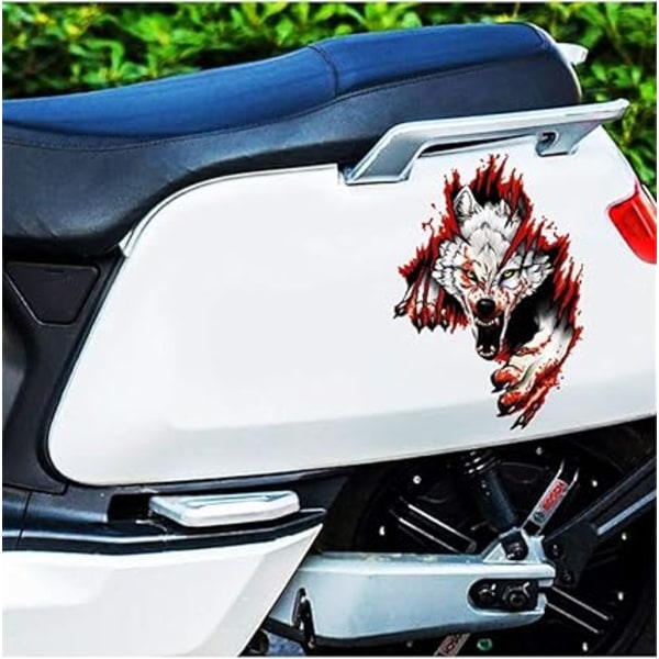 2 stk 3D Ulvehode Klistremerke, 3D Bilsticker, Rasende Ulv, Morsomme Motorsykkeltilbehør, PVC, 18 x 25 cm
