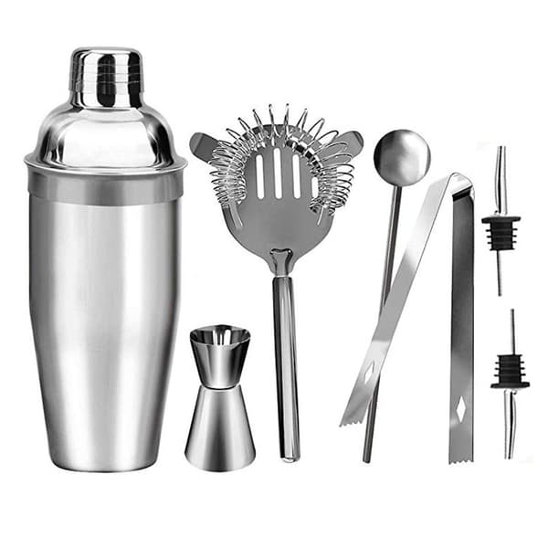 Cocktail shaker sett - Rustfritt stål sølv 7 deler