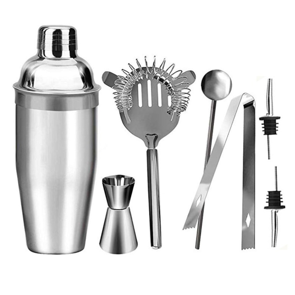 Cocktail shaker -setti - Ruostumaton teräs hopea 7 osaa