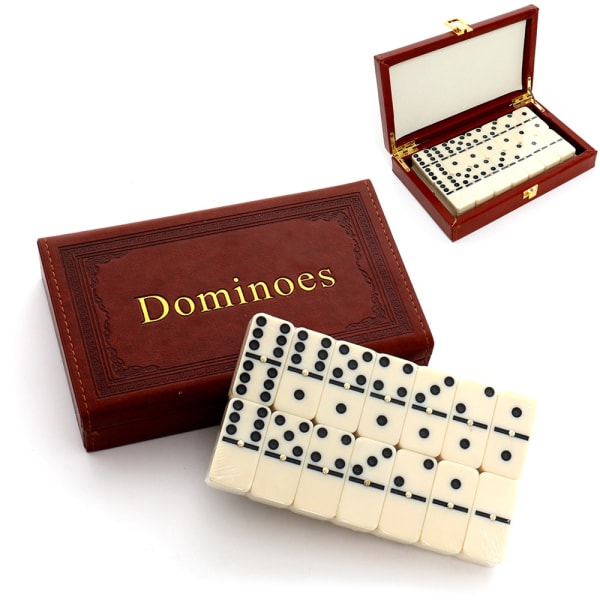1 Set Slitstark Brun Trä Domino Box Domino Tiles Classic Numbers Bord Ga