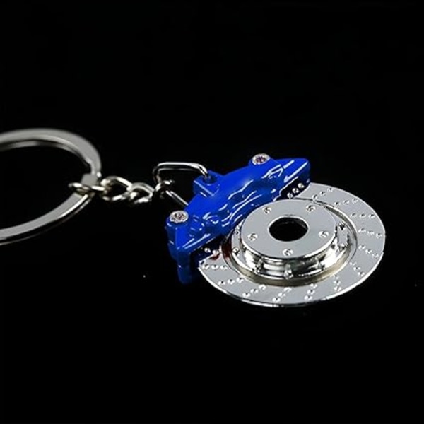 Bilbremseskive nøkkelring, metall auto bremseskive nøkkelring, nøkkelring for bilentusiaster, personlig bilnøkkelkjede tilbehør gavedekorasjon (blå)