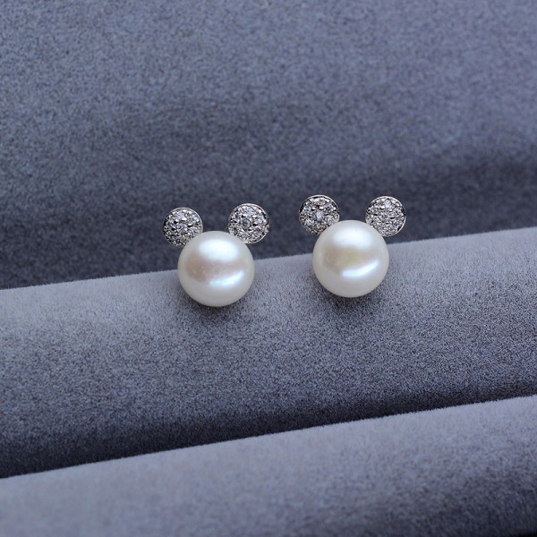 Faux Pearl Cute Mouse Cat Style Wedding Cocktail Party Stud Earri