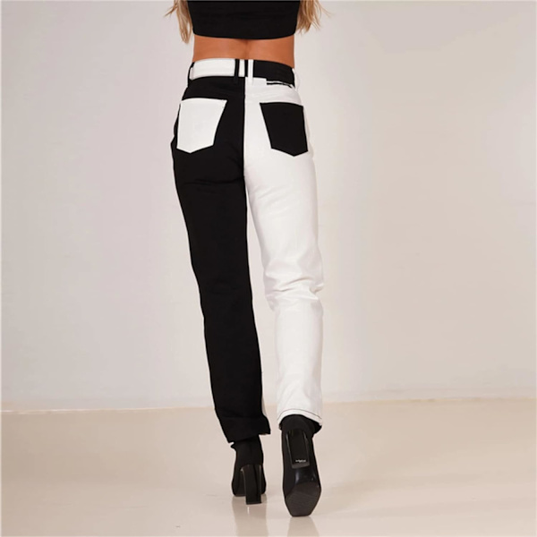 Kvinners Colorblock Høy Midje Jeans To Tone Rett Ben Denim P